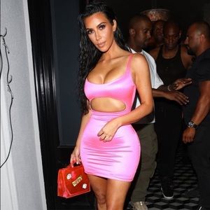 Neon Pink Slinky Spandex Cutout mini dress